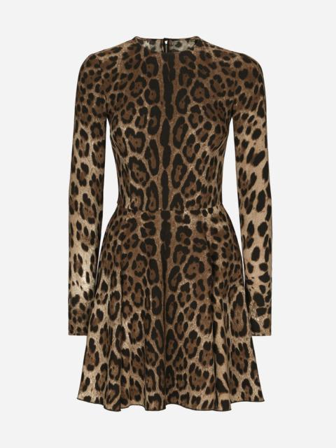 Short leopard-print cady dress
