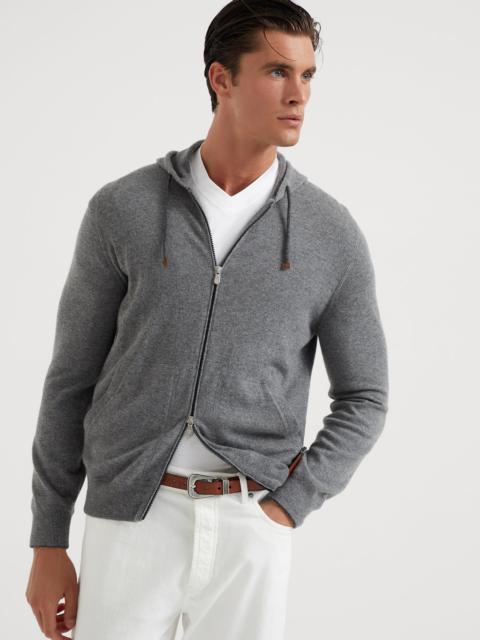 Cashmere sweatshirt-style cardigan with hood