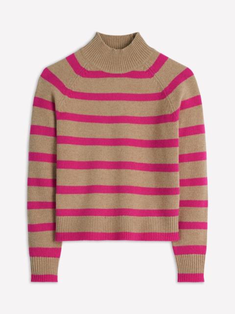 BODEN Marion Merino Rib Neck Sweater-Camel, Brilliant Pink Stripe