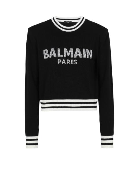 Balmain Cropped wool sweatshirt with Balmain logo
