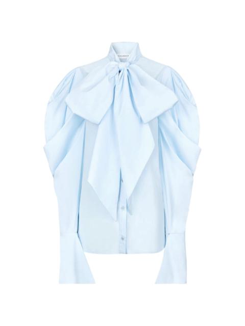 pussy bow-collar cotton blouse