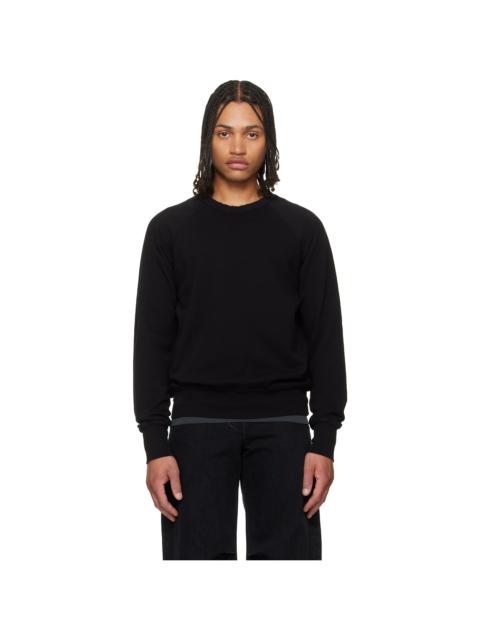 LES TIEN Black French Terry Binded Neck Raglan Sweatshirt