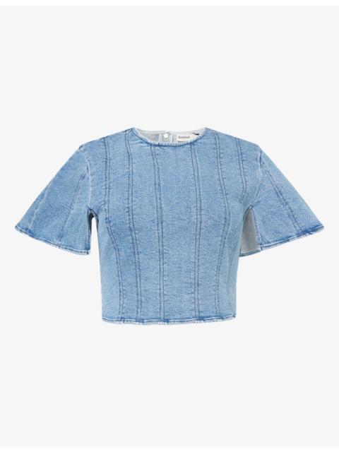 SIMKHAI Kolby Cropped Stretch-Denim Top