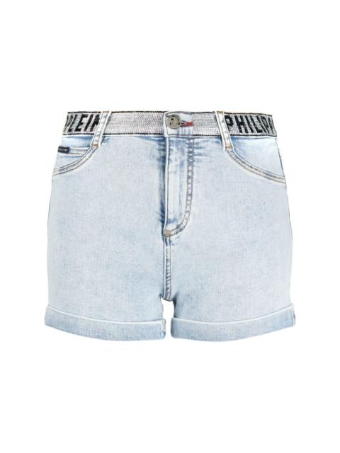 logo-embellished denim shorts