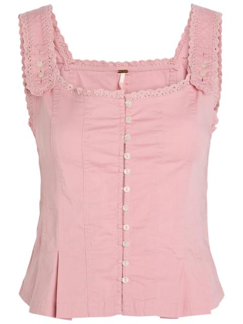 FREE PEOPLE Free People Bridgette Embroidered Stretch-cotton top