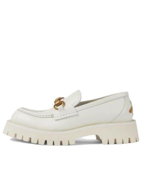 GUCCI (WMNS) Gucci Rubber Lug sole Horsebit Loafer 'White Leather' 761987-DS800-9050