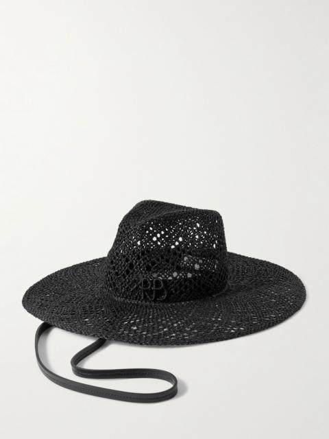 RUSLAN BAGINSKIY Embroidered leather-trimmed straw hat Black