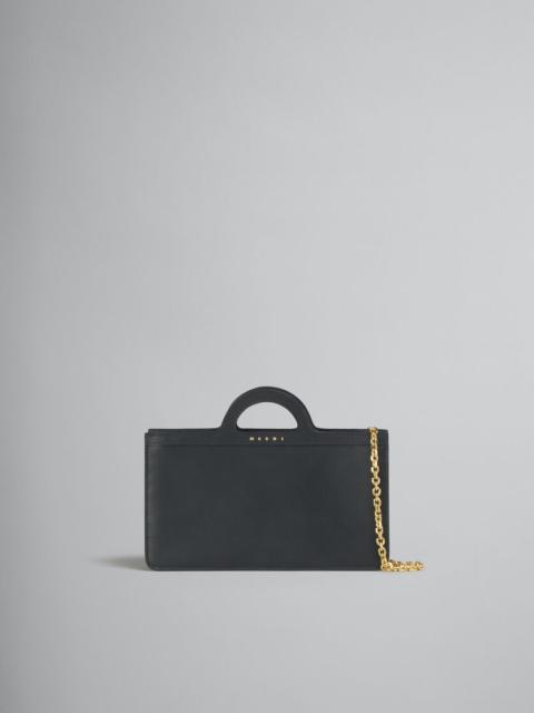 Marni BLACK LEATHER TROPICALIA LONG WALLET WITH CHAIN STRAP