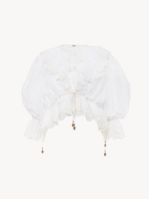 Chloé V-NECK RUFFLE TOP IN COTTON VOILE