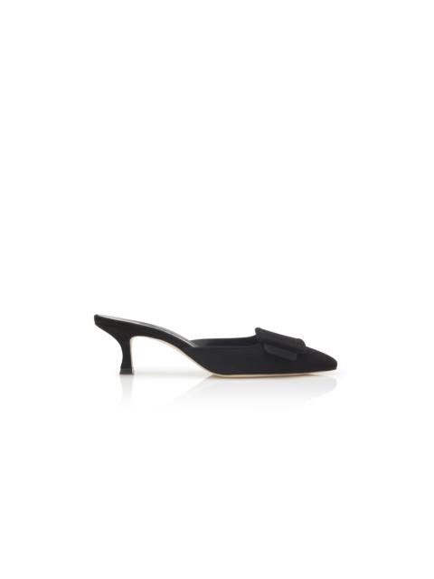 Manolo Blahnik Black Suede Kitten Heel Mules