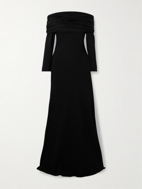 Givenchy Off-the-shoulder Bow-embellished Pleated Satin-trimmed Crepe Maxi Dress