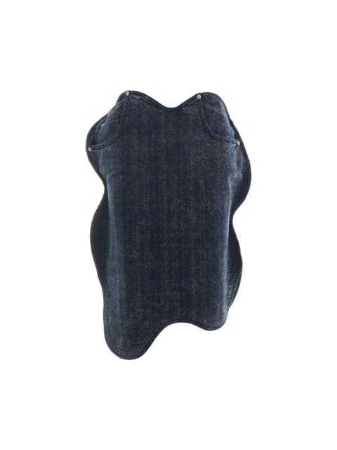 pushBUTTON Blue Wavy Vintage Denim Skirt