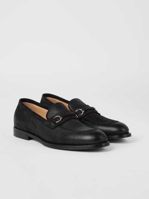 Brunello Cucinelli Oiled suede penny loafers with bit detail