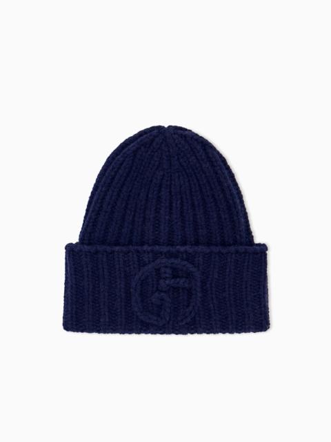 GIORGIO ARMANI BEANIE HAT IN RIBBED CAMEL WOOL