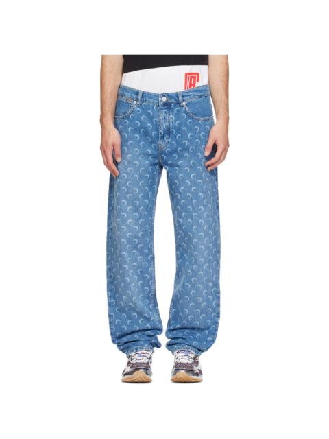 Marine Serre Blue Moon Laser Wash Denim Straight Jeans