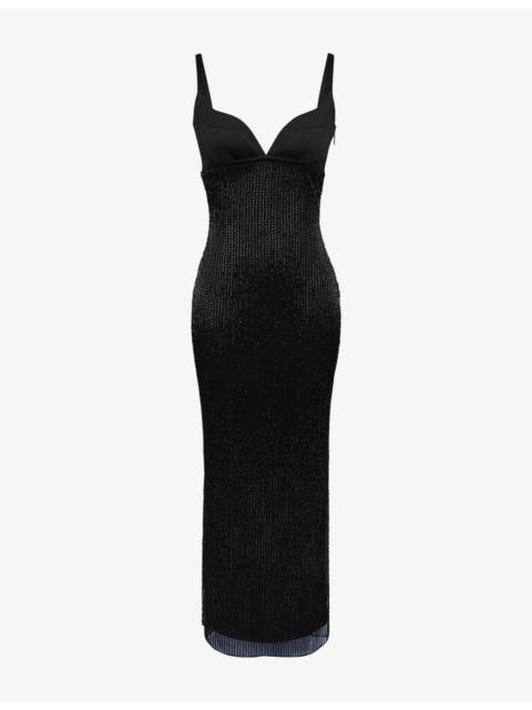 House of CB Ari Bead-Embellished Satin Maxi Dress