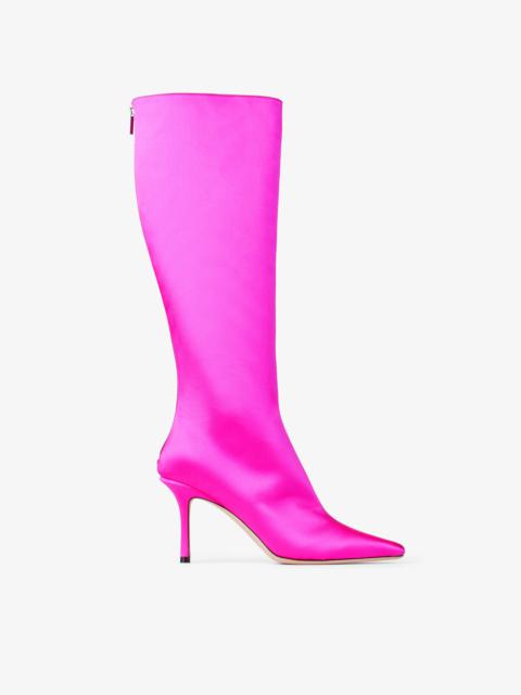 JIMMY CHOO Agathe Knee Boot 85
Fuchsia Satin Knee-High Boots