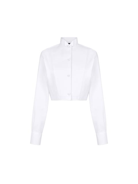 TOM FORD BONDED COTTON SILK BLEND POPLIN CROPPED SHIRT