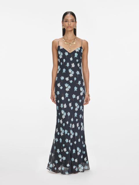 Navy Floral Rhinestone Maxi Dress