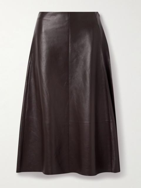 The Row Hedora pleated paneled leather skirt Dark brown