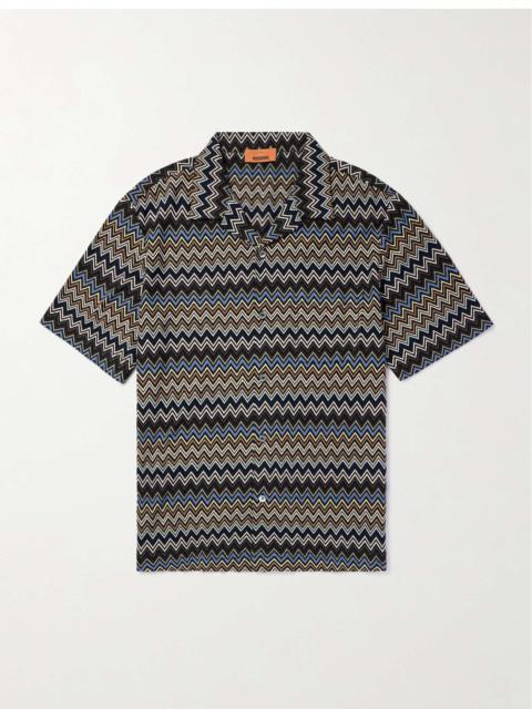 Camp-Collar Crochet-Knit Cotton Shirt