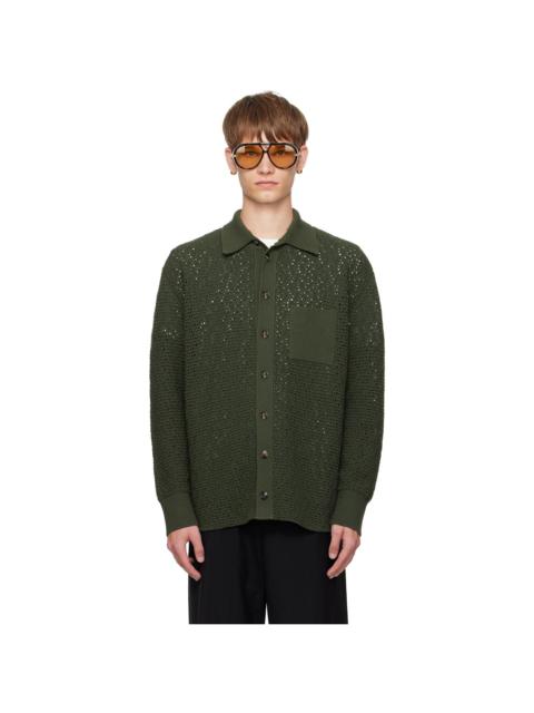 Bottega Veneta Green Cotton Crochet Cardigan