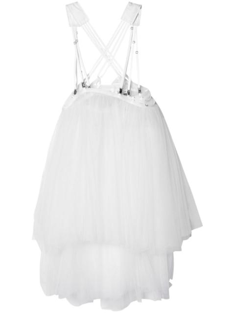 harness-fastened tulle skirt