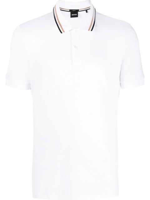 BOSS stripe-collar short sleeved polo shirt