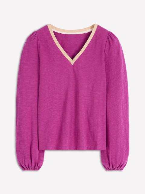 BODEN Metallic Trim V-neck Top-Rich Magenta