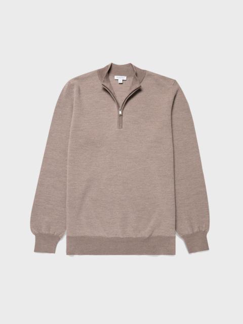 Merino Honeycomb Zip Neck Jumper