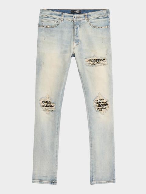 AMIRI Men's Studded Rip and Repair Black Denim Skinny Jeans