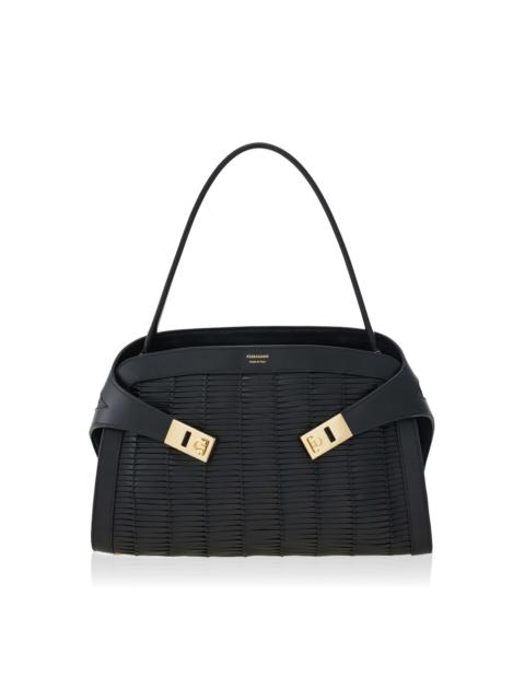 FERRAGAMO Hug Woven Leather Handbag black
