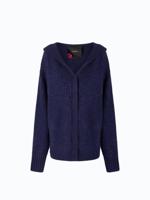 PINKO FULLY RHINESTONED WOOL-BLEND CARDIGAN WITH HOOD
