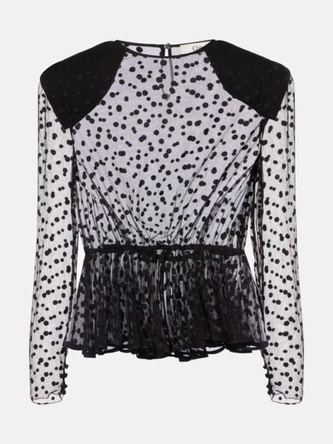 Chloé Polka-dot peplum cotton-blend tulle top