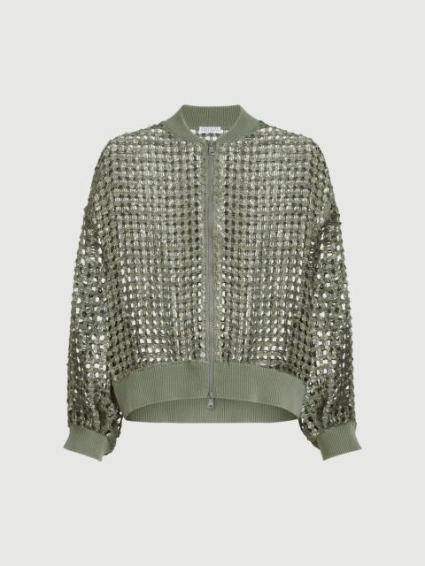 Brunello Cucinelli Dazzling net embroidery cardigan in silk and linen