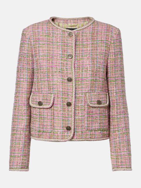 Checked cotton-blend tweed jacket