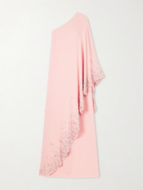 Oscar de la Renta One-shoulder Crystal-embellished Silk-blend Crepe Gown