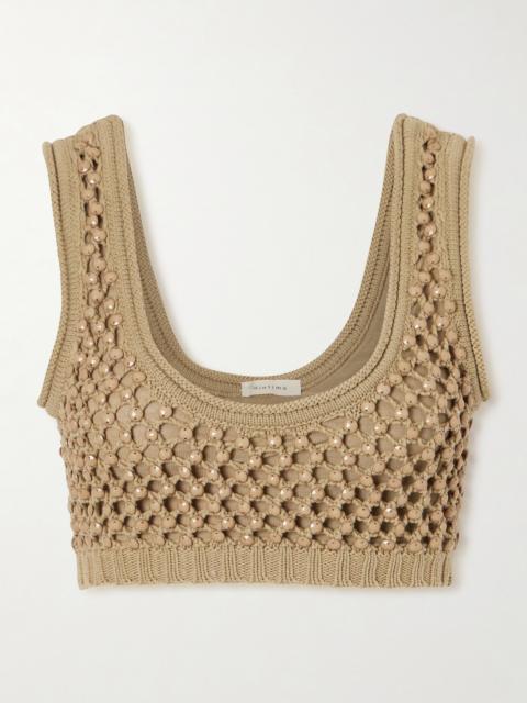 diotima Lady Embellished Cropped Crocheted Cotton-blend Top