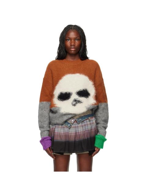 ERL Orange Mohair Skull Intarsia Sweater