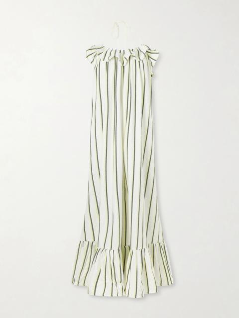 MARRAKSHI LIFE Ruffled Striped Cotton Maxi Dress