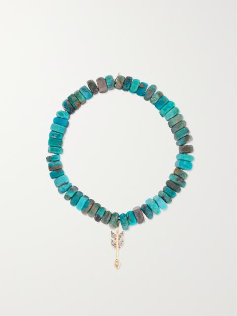 SYDNEY EVAN Small Arrow 14-karat Gold, Turquoise And Diamond Bracelet