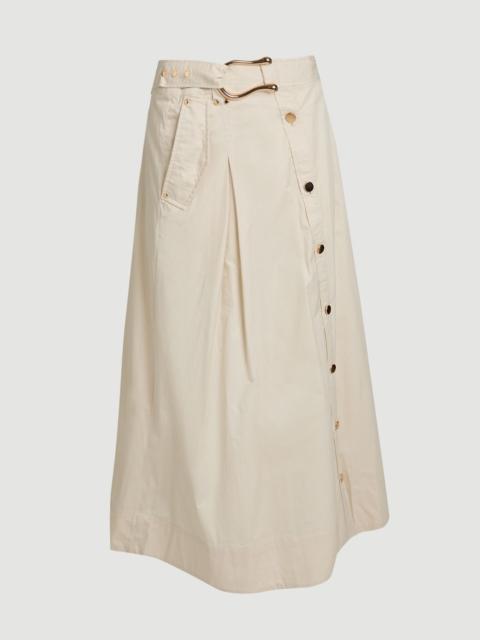 KAREN MILLEN Cotton Sateen Button Woven Midi Skirt