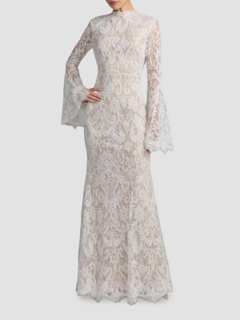 MAC DUGGAL Women's Lace Flare Sleeve Mermaid Gown - Ivory Beige