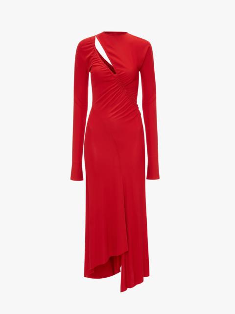 Asymmetric Slash Jersey Dress In Crimson