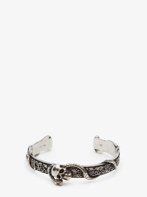 Alexander McQueen Skull And Snake Bracelet in Antique Silver