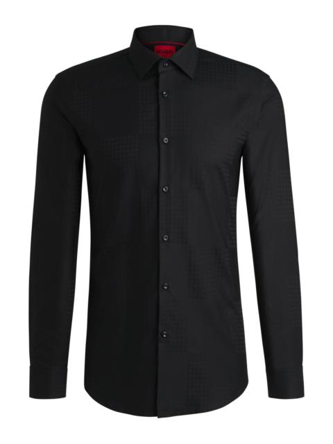 HUGO SLIM-FIT SHIRT IN COTTON JACQUARD WITH CHECKERBOARD PRINT