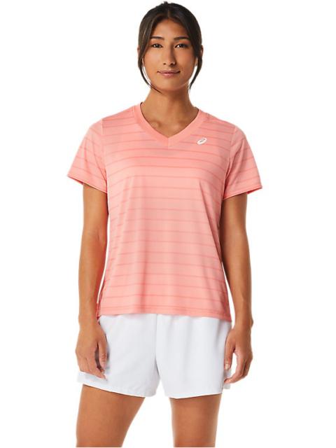 Asics WOMEN'S COURT STRIPE SHORT SLEEVE TOP