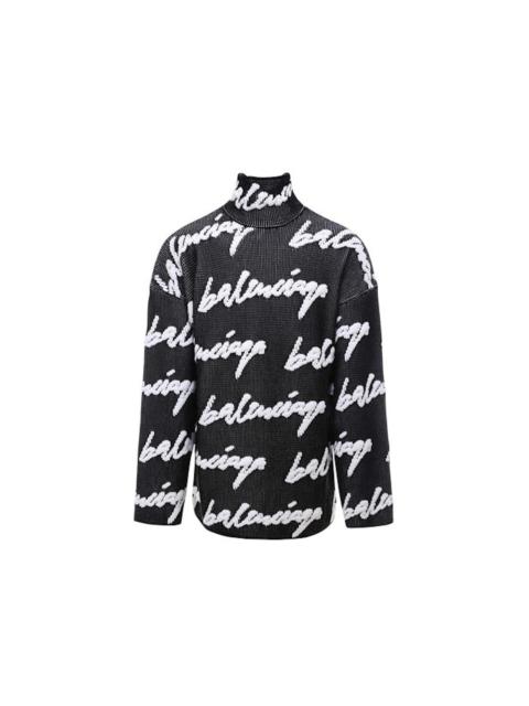 BALENCIAGA Balenciaga Scribble Logo Turtleneck Jersey Sweater Black/White