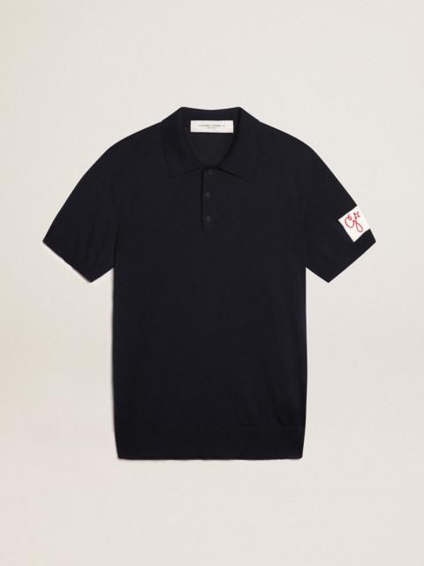 Golden Goose Men’s short-sleeved polo shirt in navy-blue merino wool