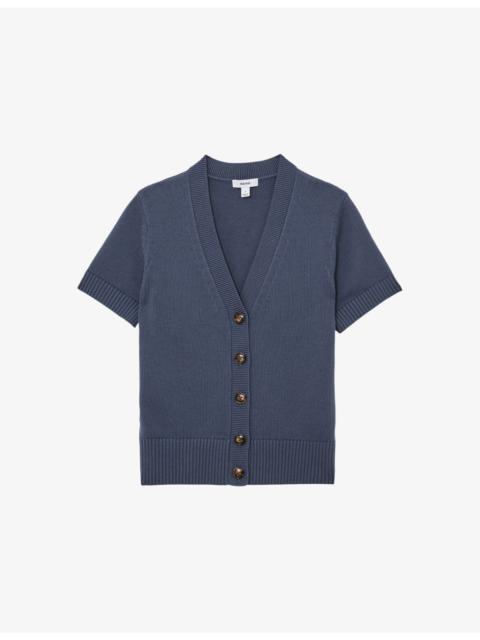 REISS V-Neck Short-Sleeve Cotton and Wool-Blend Cardigan